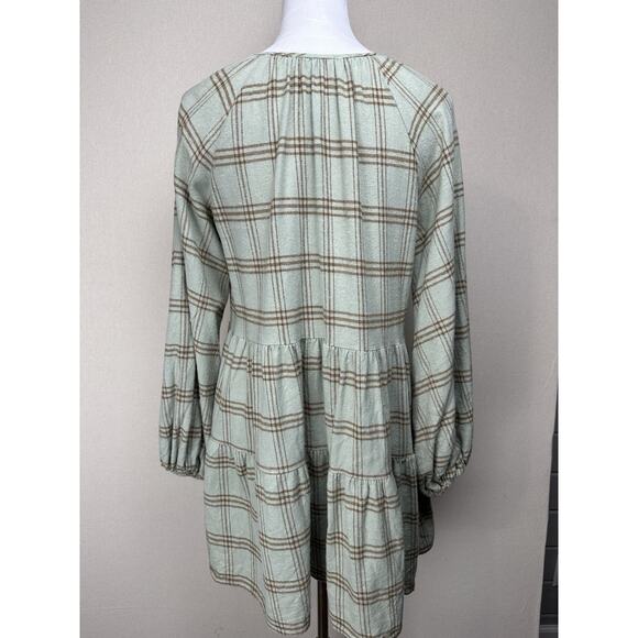 She + Sky Tiered Dress Top Plaid Flannel Long Sleeve Sz M Loose Fit Cottage Core - Picture 7 of 13